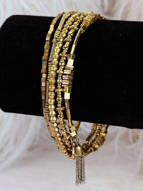 Stella and Dot Bohemian chic aged goldtone wrap bracelet Beaded Bracelet
